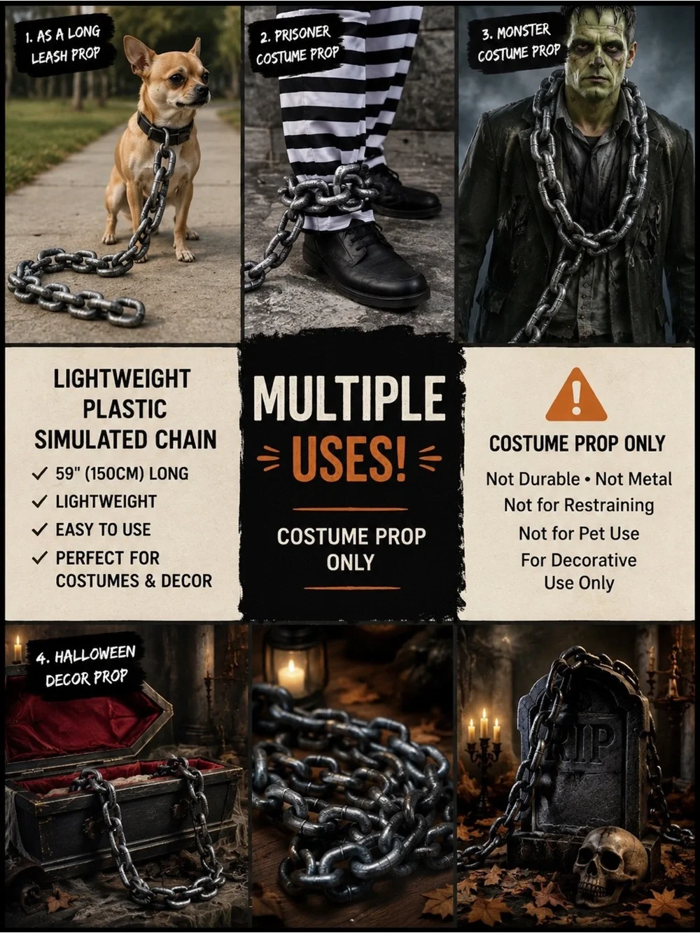 Lightweight Plastic Simulated Chain Prop Costume Accessory 59”